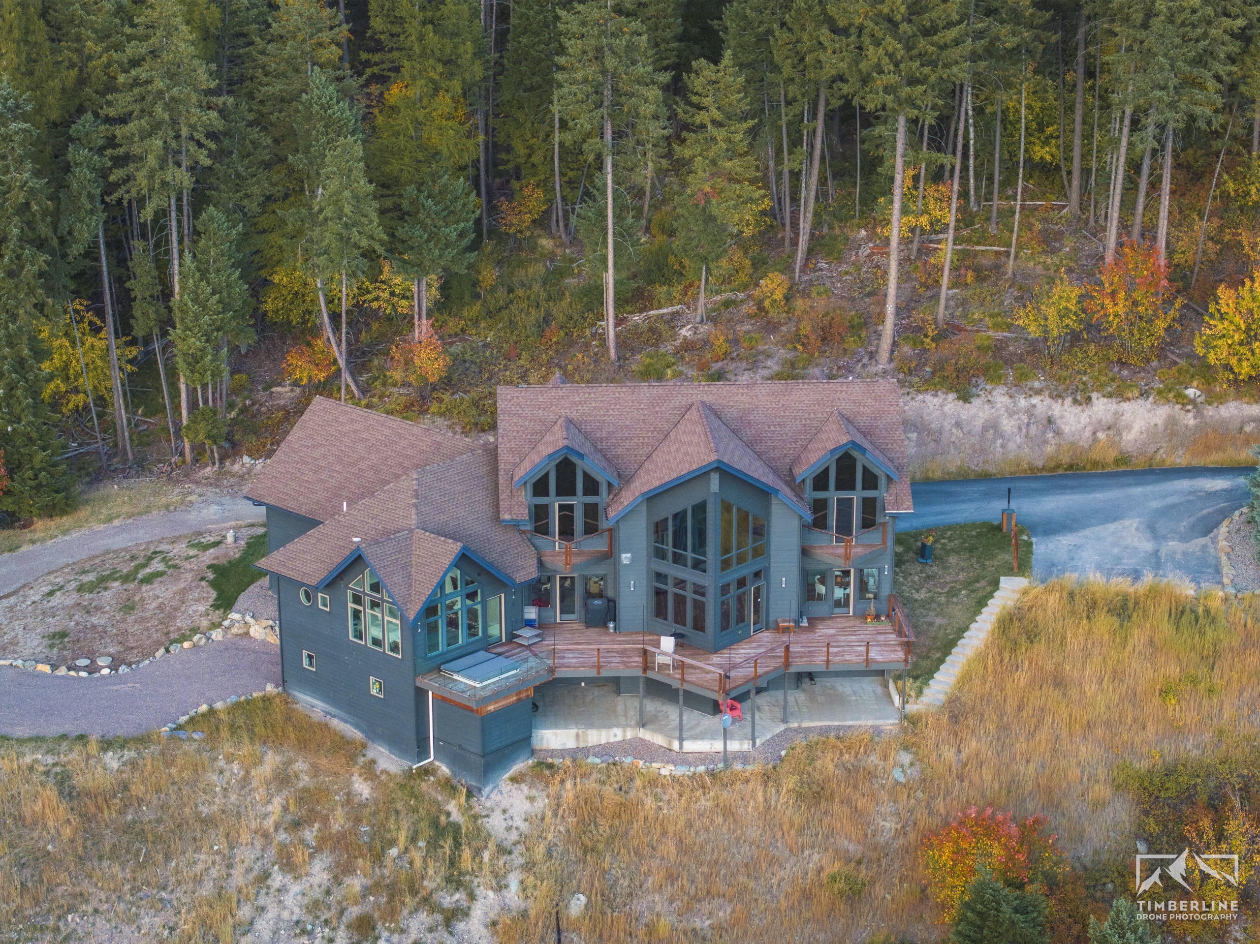 Drone photo of home near Whitefish Lake