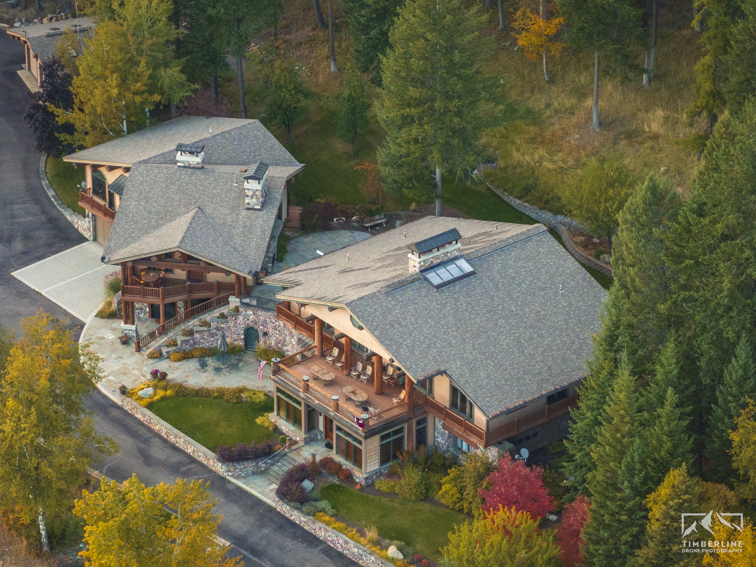 Whitefish luxury home as seen from aerial drone
